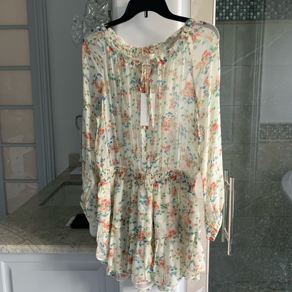 LoveShackFancy Floral Popover Silk Dress - Picture 6 of 12